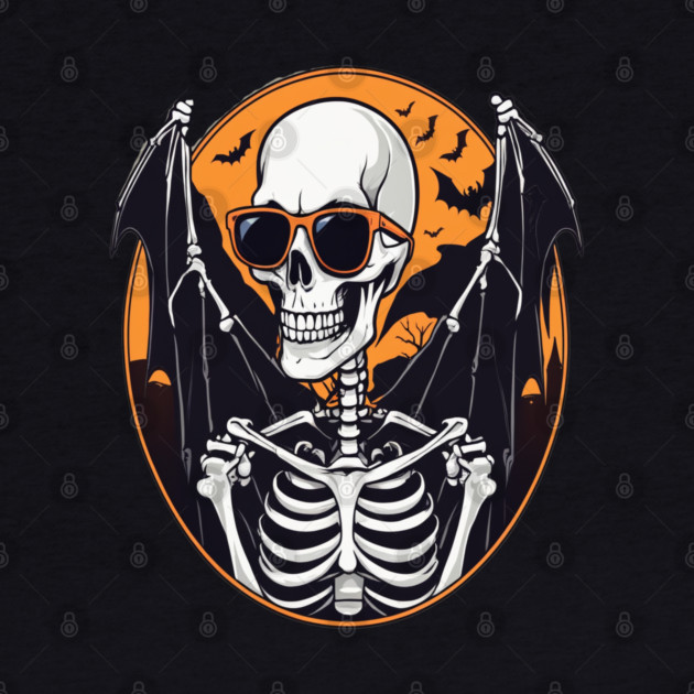 Halloween Skeleton with Bats Flying Around by BirdsnStuff