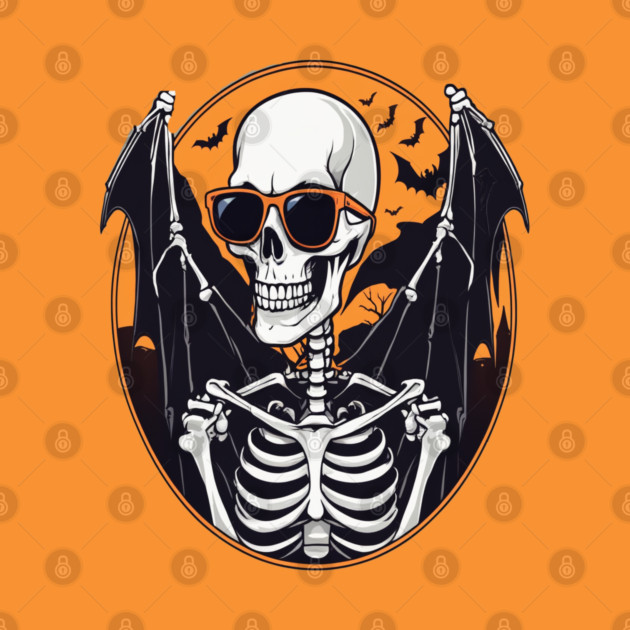 Halloween Skeleton with Bats Flying Around by BirdsnStuff