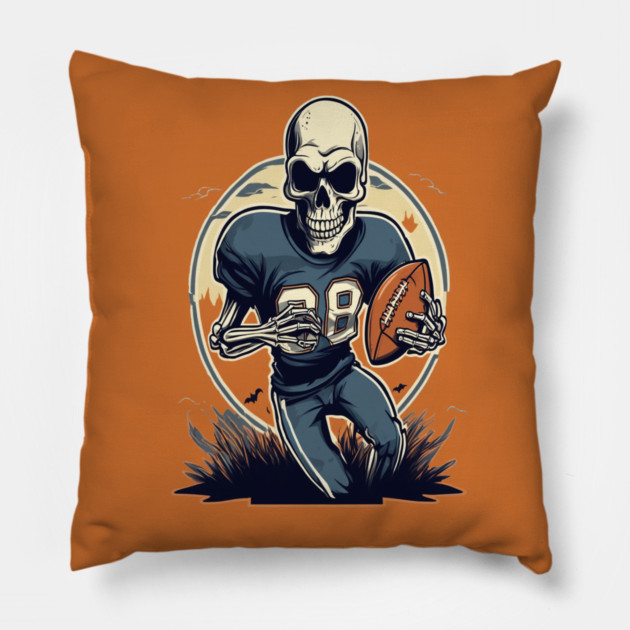 Halloween Skeleton Playing Football Pillow by BirdsnStuff