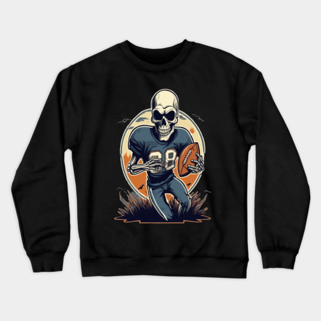 Halloween Skeleton Playing Football Crewneck Sweatshirt by BirdsnStuff
