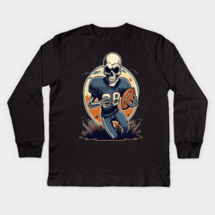 Halloween Skeleton Playing Football Kids Long Sleeve T-Shirt