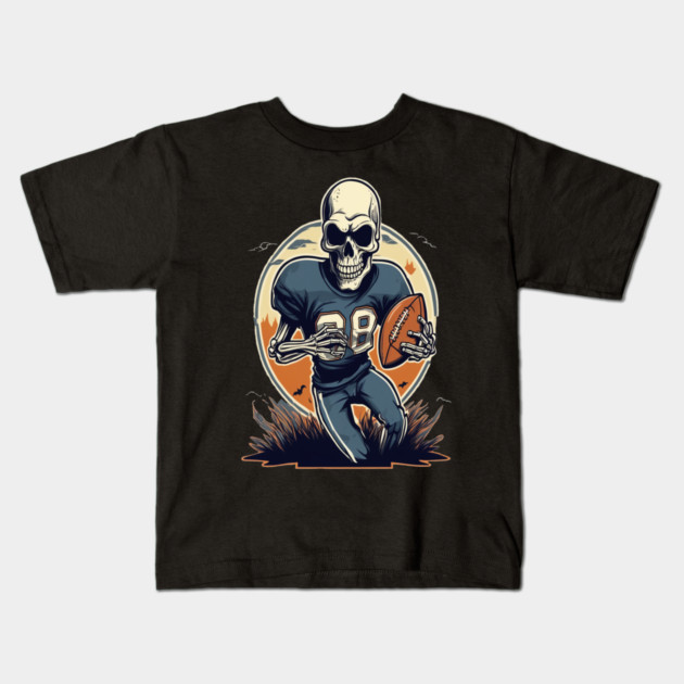 Halloween Skeleton Playing Football Kids T-Shirt by BirdsnStuff