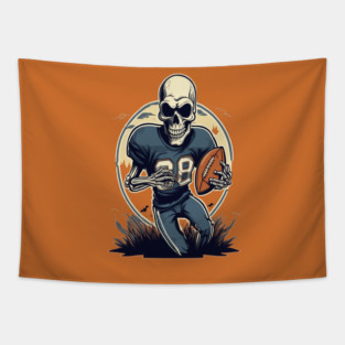 Halloween Skeleton Playing Football Tapestry