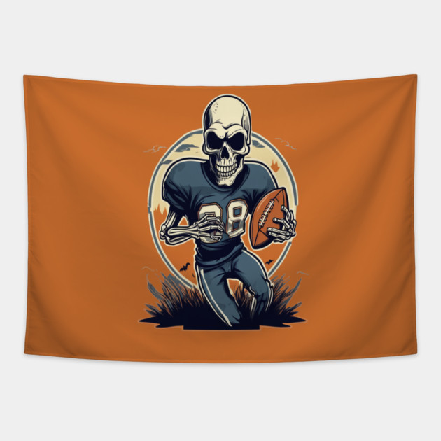 Halloween Skeleton Playing Football Tapestry by BirdsnStuff