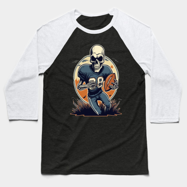 Halloween Skeleton Playing Football Baseball T-Shirt by BirdsnStuff