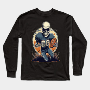 Halloween Skeleton Playing Football Long Sleeve T-Shirt