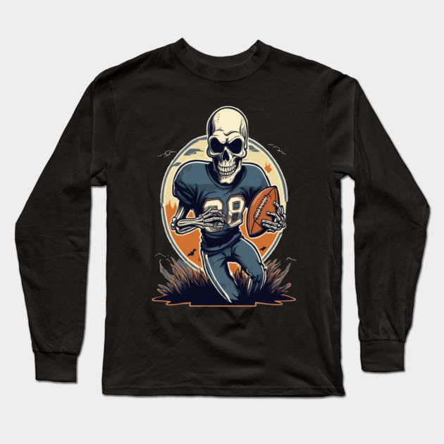 Halloween Skeleton Playing Football Long Sleeve T-Shirt by BirdsnStuff
