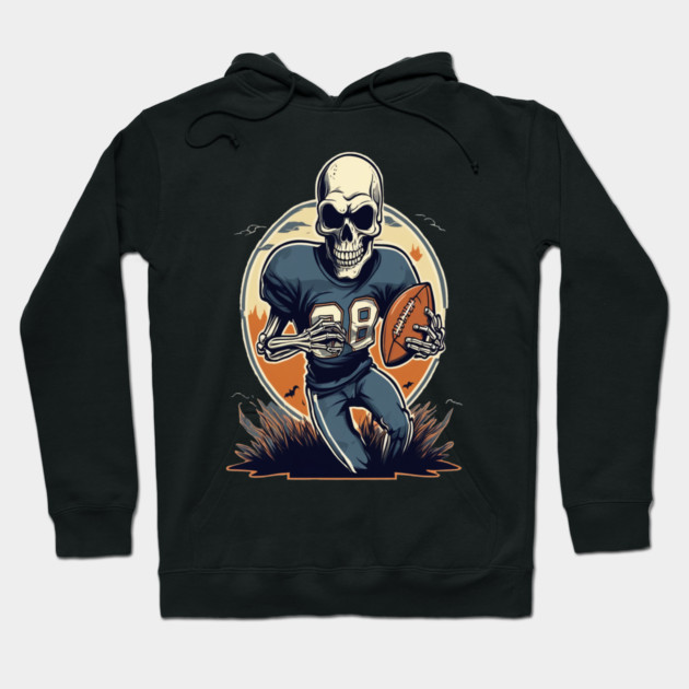 Halloween Skeleton Playing Football Hoodie by BirdsnStuff