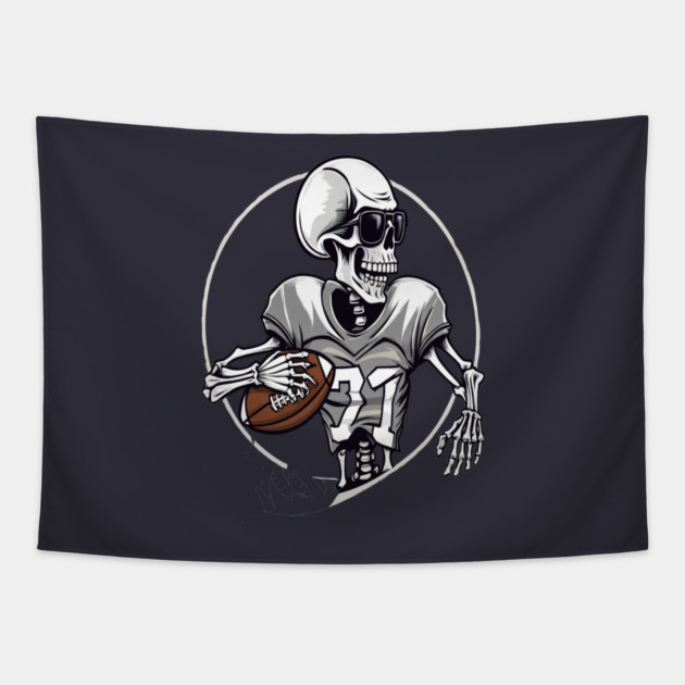 Halloween Skeleton Playing Football Tapestry by BirdsnStuff