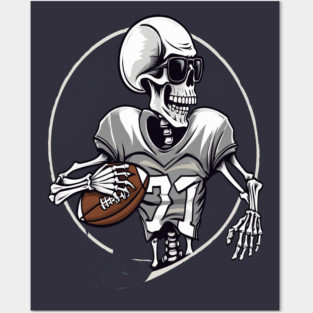 Halloween Skeleton Playing Football Posters and Art
