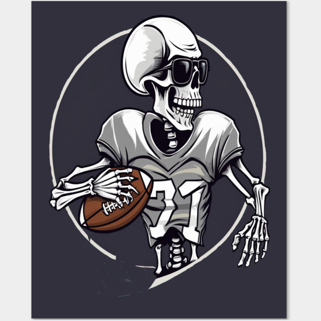 Halloween Skeleton Playing Football Wall Art by BirdsnStuff
