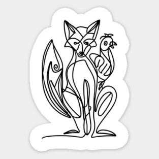 Fox And Chicken Line Art Sticker