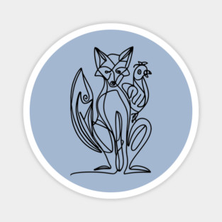 Fox And Chicken Line Art Magnet
