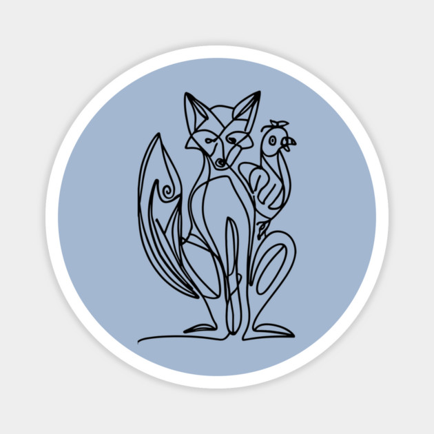 Fox And Chicken Line Art Magnet by Luvv Designs