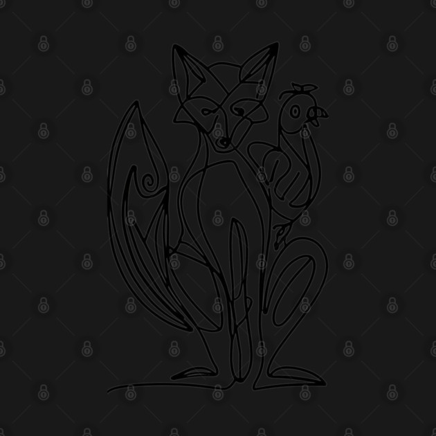 Fox And Chicken Line Art by Luvv Designs