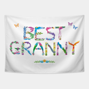 Best Granny - tropical wordart Tapestry