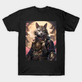 Cherry Blossom Samurai Cat T-Shirt