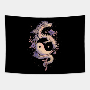 Dragon Flower - Cool Oriental Yin Yang Gift Tapestry