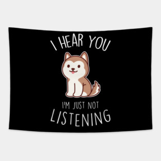 Red Husky Dog Not Listening Tapestry