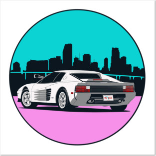 Miami Nice Ferrari Testarossa Posters and Art