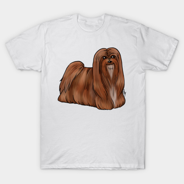 Dog - Lhasa Apso - Red T-Shirt by Jen's Dogs Custom Gifts and Designs