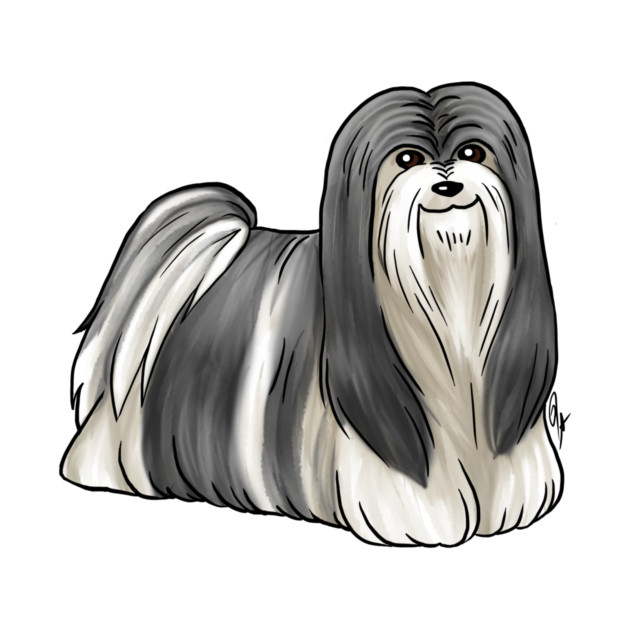 Dog - Lhasa Apso - Black and White by Jen's Dogs Custom Gifts and Designs