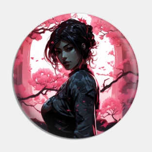 Japanese Sakura Samurai Girl Pin