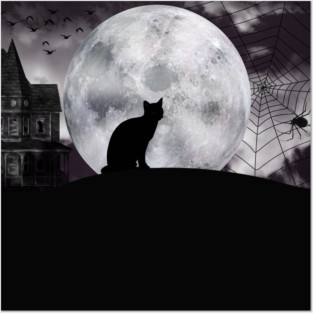 Black Cat & Full Moon Posters and Art