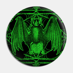 Vintage Vampire Bat illustration in Green Pin