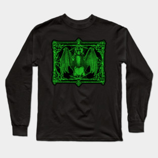 Vintage Vampire Bat illustration in Green Long Sleeve T-Shirt