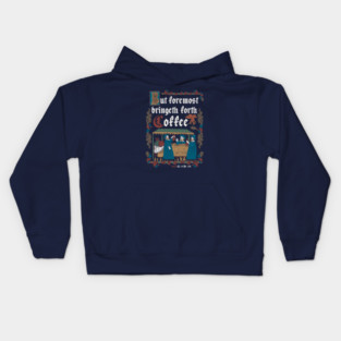 But First Coffee Medieval Style -  funny retro vintage English history Kids Hoodie