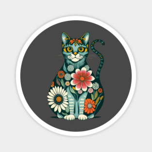 Flower Cat Art Design Magnet