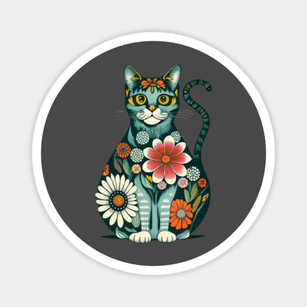 Flower Cat Art Design Magnet by Luvv Designs