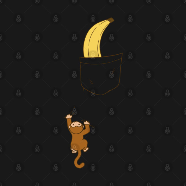 Cute monkey climbing up to banana in pocket design by Luxinda