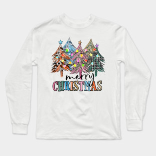 Merry Christmas Western Flannel Trees Long Sleeve T-Shirt