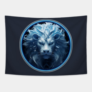 Blue 3D Lions Head Tapestry