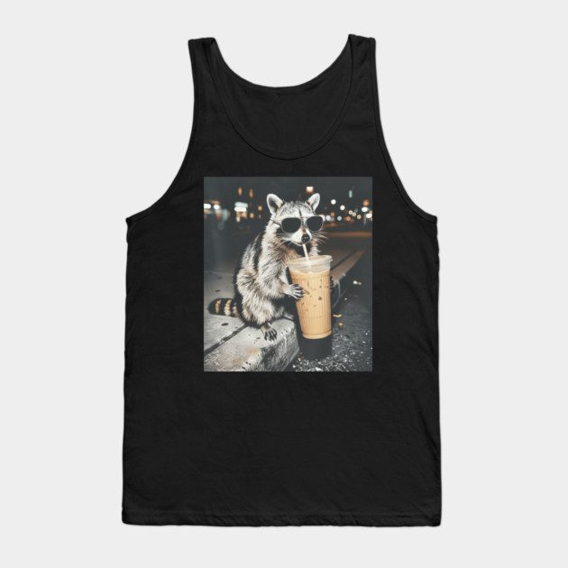 Raccoon-Drinking-Iced-Coffee Tank Top by BlackMeme94