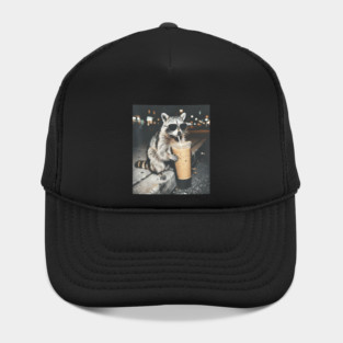 Raccoon-Drinking-Iced-Coffee Hat