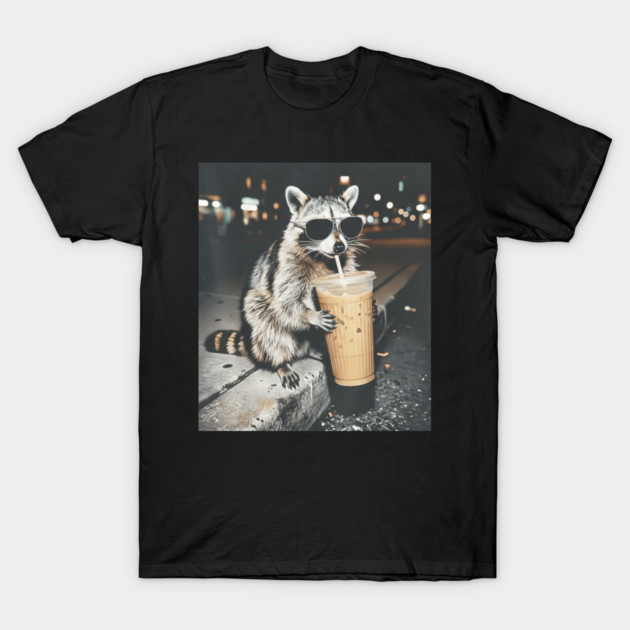 Raccoon-Drinking-Iced-Coffee T-Shirt by BlackMeme94