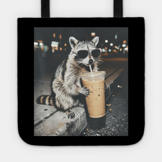 Raccoon-Drinking-Iced-Coffee Tote by BlackMeme94