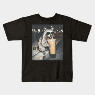 Raccoon-Drinking-Iced-Coffee Kids T-Shirt