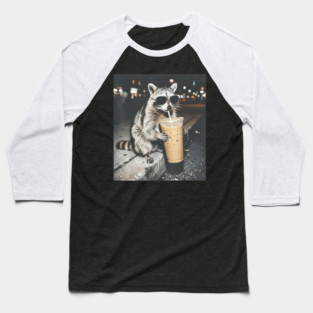 Raccoon-Drinking-Iced-Coffee Baseball T-Shirt