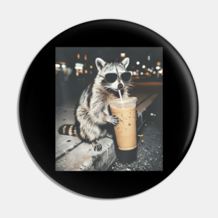 Raccoon-Drinking-Iced-Coffee Pin