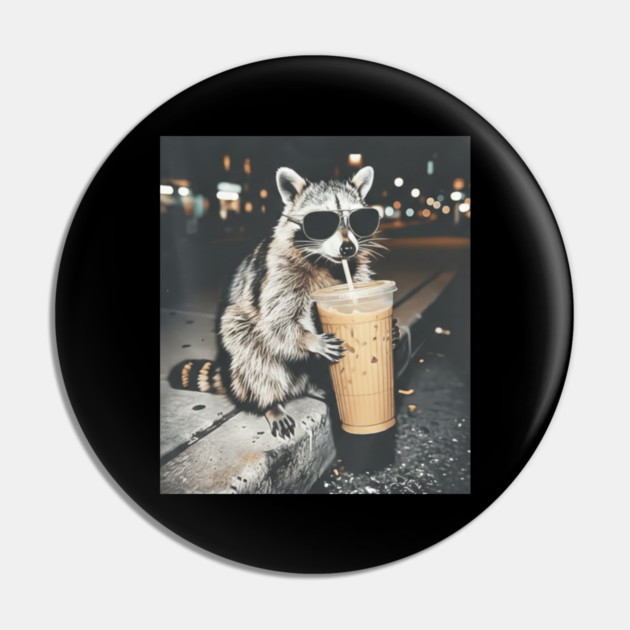 Raccoon-Drinking-Iced-Coffee Pin by BlackMeme94