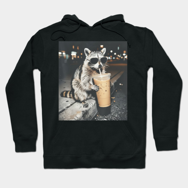 Raccoon-Drinking-Iced-Coffee Hoodie by BlackMeme94