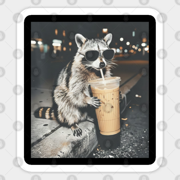 Raccoon-Drinking-Iced-Coffee Sticker by BlackMeme94