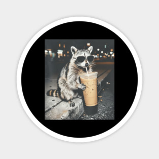 Raccoon-Drinking-Iced-Coffee Magnet