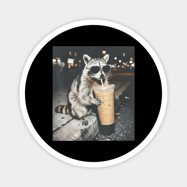 Raccoon-Drinking-Iced-Coffee Magnet by BlackMeme94