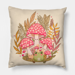 Cottagecore Aesthetic Frog With Mushrooms Pillow