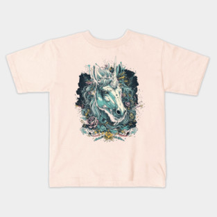 Unicorn surrounded by flowers and confetti Kids T-Shirt